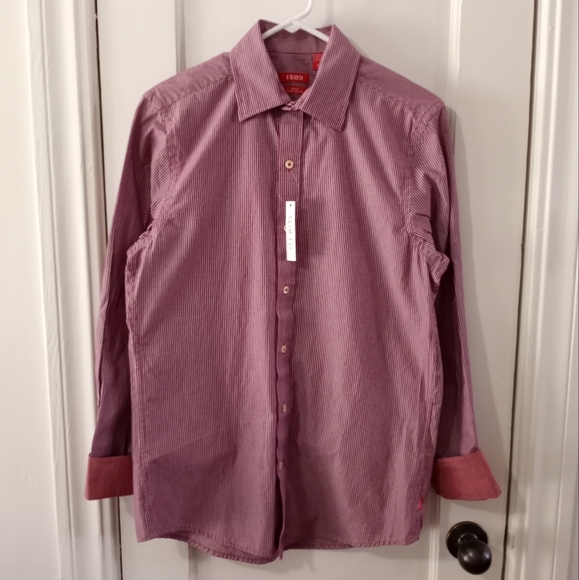 IZOD Mens Vintage Pin Striped Long Sleeve Button Down Dress Shirt Size Small - Picture 1 of 16